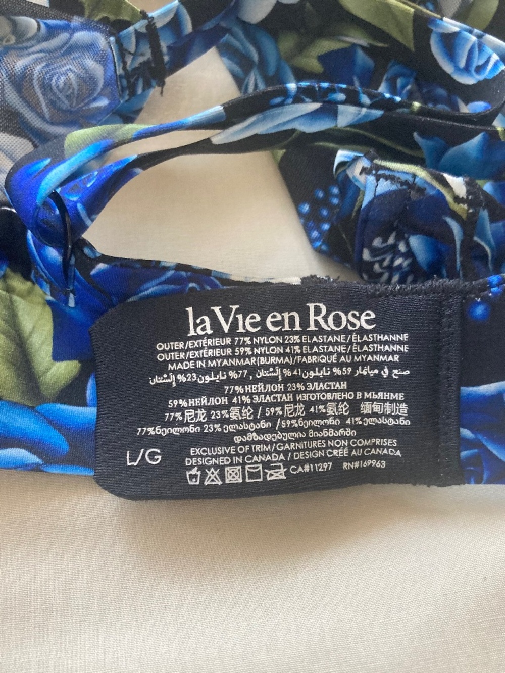 La Vie En Rose Black and Blue Floral Mesh Bralette; NWT, Size Large - Picture 5 of 6